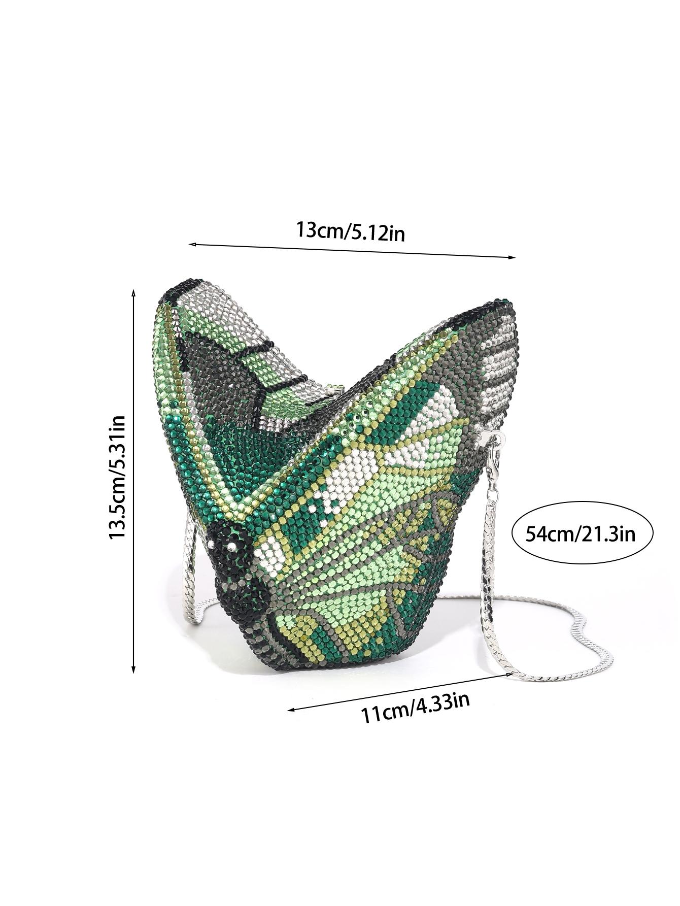 Shimmering Butterfly Shape Evening Clutch, Crystal Wedding Party Bag, Handmade Metal Diamond Purse, Perfect for Weddings and Parties