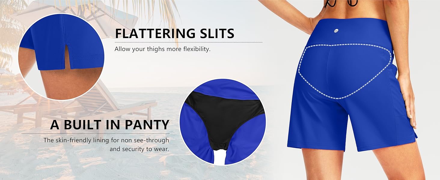 G Gradual Women's Swim Board Shorts 7" Long High Waisted Quick Dry Beach Swimmingshorts for Women with Liner Pockets Swimmingtrunks Activewear SpringStatements