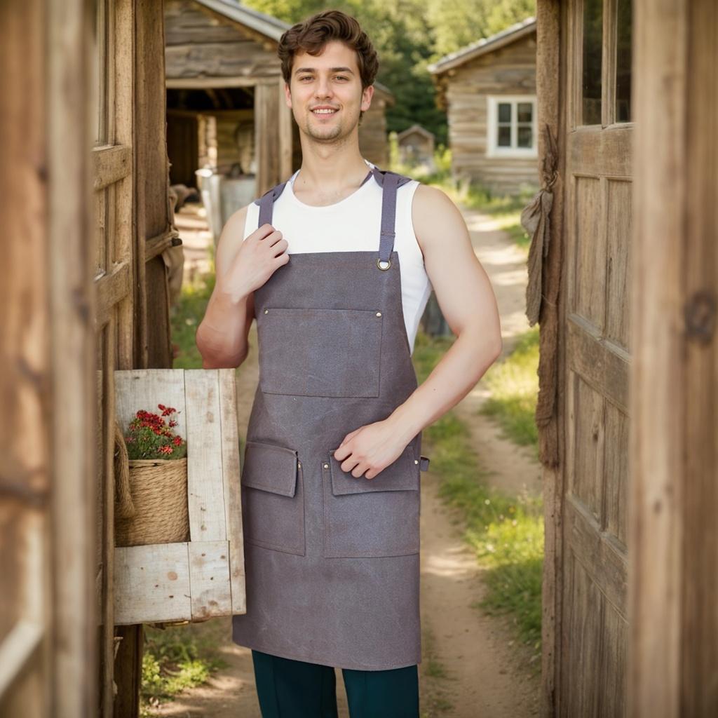 Canvas Apron with Multiple Pockets, Durable Apron with Adjustable Shoulder Straps, Ideal for Carpenters & Garden Maintenance Workers
