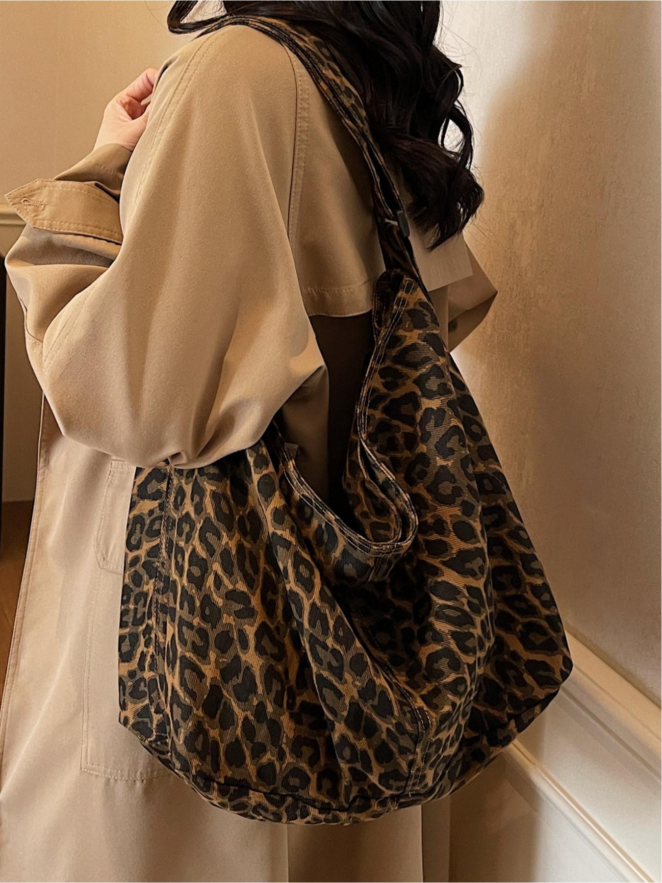 Camouflage Canvas Large Backpack, Leopard Print Crossbody Shoulder Bag, Fashion Vintage Unisex Bag for Commuting, Shopping, School, Work