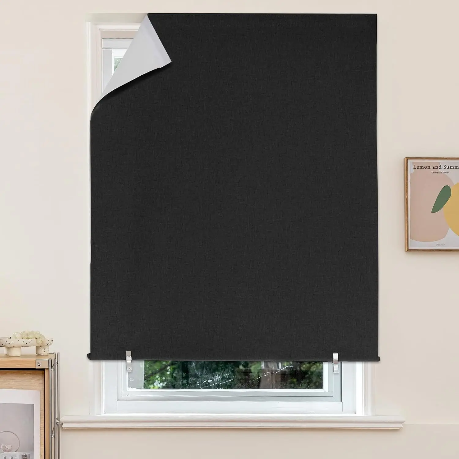 100% Blackout Roller Shades No Drill 35" W x 48" H, Black
