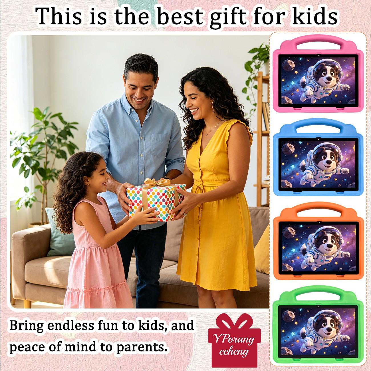 SummerFind 10.1 Inch Android Kids Educational Tablet, Childrens Tablet, 5G WiFi, HD screen with smart parental control, works with professional learning resources, comes with full EVA shockproof case, pink, perfect birthday Christmas gift for children
