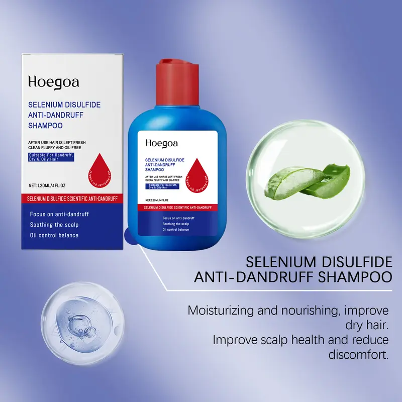 HOEGOA Selenium Disulfide Shampoo - 2-Pack 120ml Buy 1 Get 1 Free Product, Gentle Cleanser for Adults’ Oily Scalp, Anti-Dandruff, Cleansing, Itch Relief, Oil Control, Refreshing Scalp Care