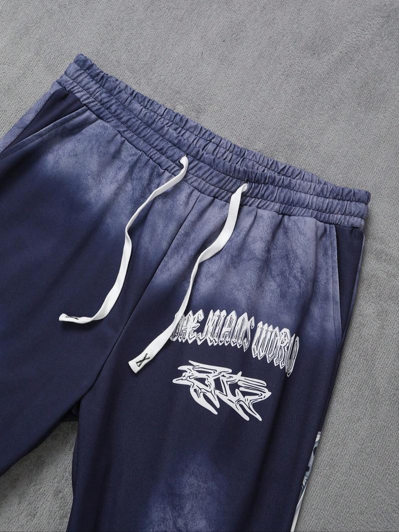 Men's Regular Fit Graphic Print Drawstring Waist Sweatpants, Street Fashion Casual Pocket Trousers for Daily Wear, Men's Bottoms for All Seasons, Flare Leg Pants, Casual Streetwear Trousers