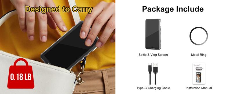 Newmowa Touchscreen Phone Vlog Selfie Monitor Screen, Magnetic Wireless Back Camera Selfie Monitor with Focus Adjustment ONLY for iPhone, Support 4K 30fps Wireless Recording for iPhone 15/16/17 TikTok YouTube Instagram