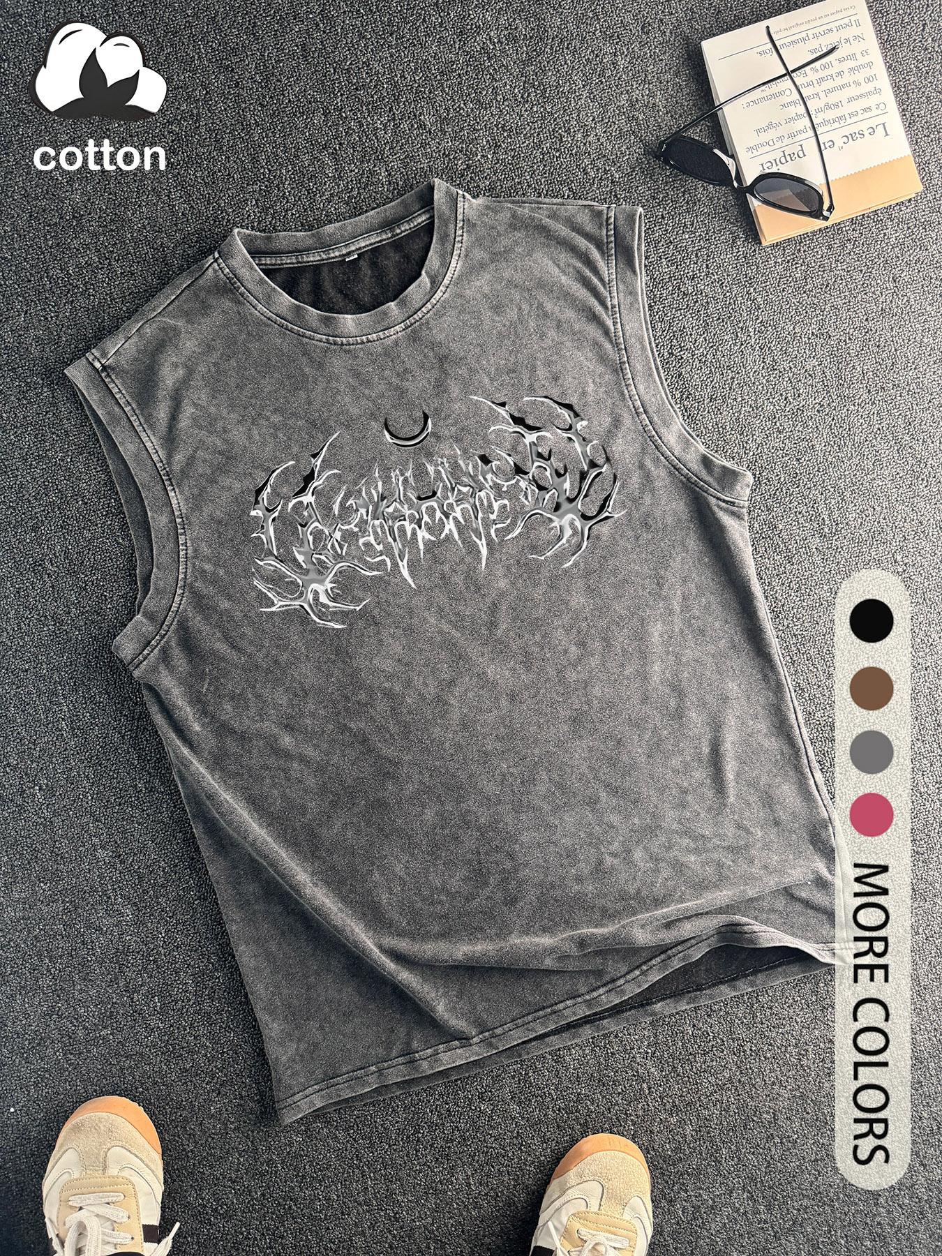 Men's Vintage Graphic Round Neck Tank Top, Regular Fit Casual Sleeveless Top for Summer, Men's Clothes for Daily Wear