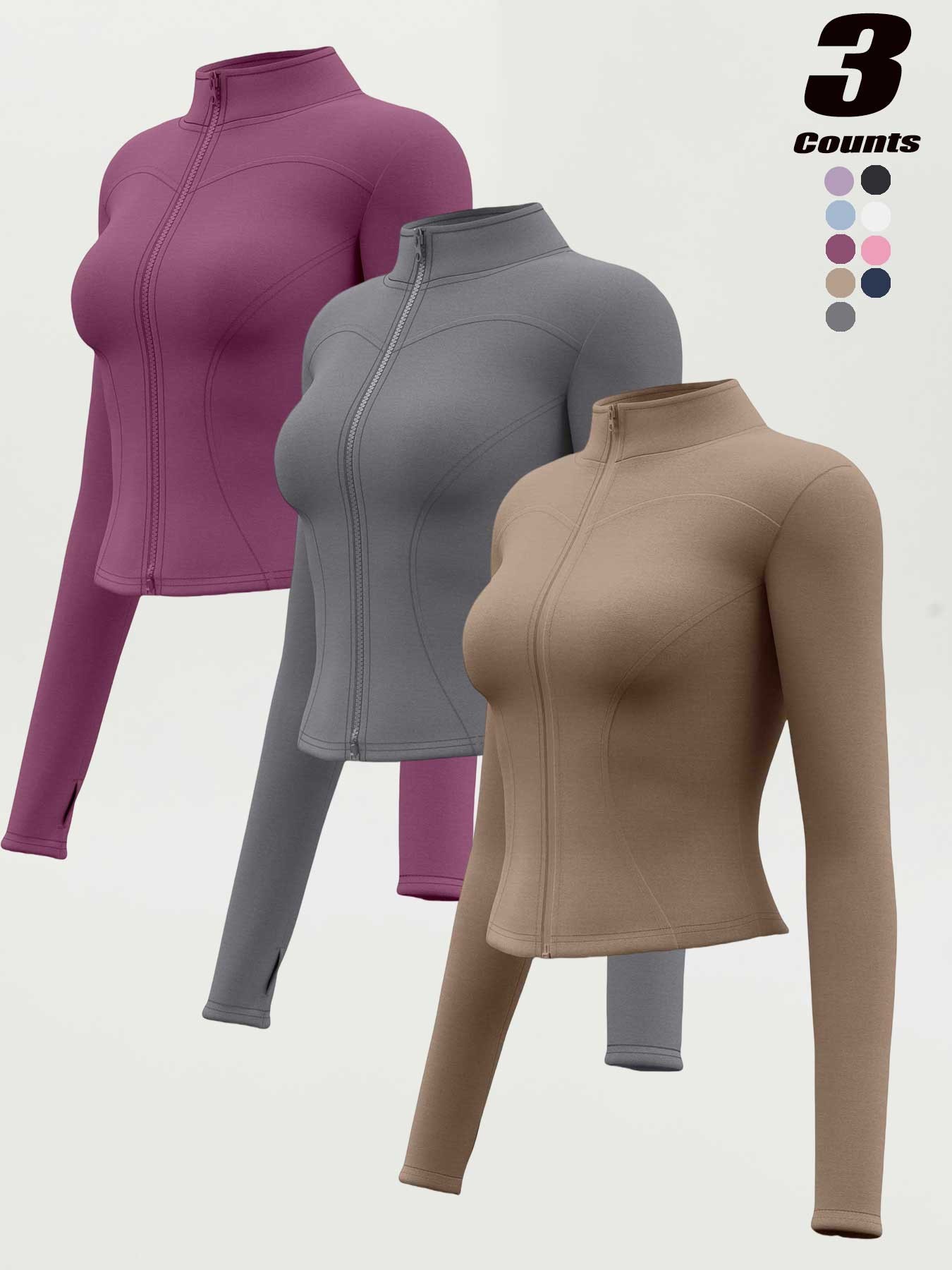 Women's High Elastic Stand Collar Thumbhole Fitted Gym Top, Breathable Thinning Yoga Jacket, Sports Jacket for All Seasons, Long Sleeve Fitness Wear S-Xxxl