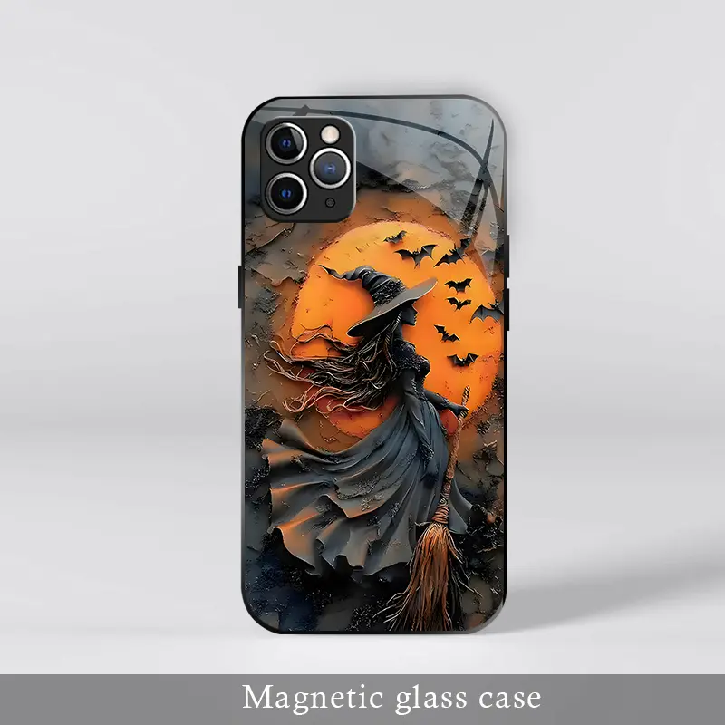 Cute Spooky Halloween Ghost Magnetic Case for iPhone 11 Pro, Pumpkin Spice Witch Fall Glass Charging Cover ---975