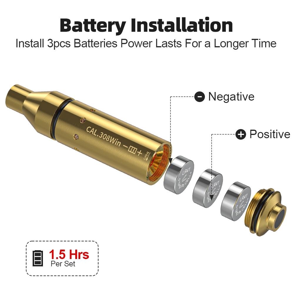 1PC 308win Dry-Fire Laser Trainer - Universal Red Laser Trainer - Brass Finish - Durable   - Laser power below 5 mw for safety and reliability - Includes 9 batteries and a spare tail cap - Train easily at home - Save money - Improve your shooting skills