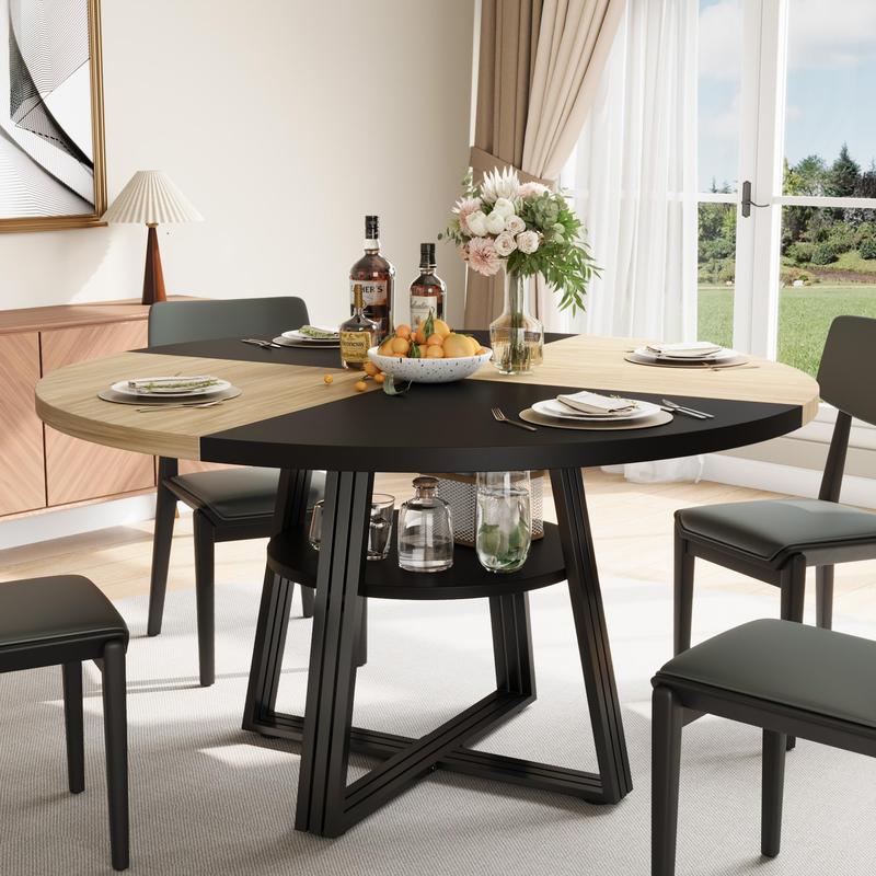 Round Dining Table for 4-6, 42" Kitchen Table with Storage, Circle Dinner Tables for Kitchen, Dining Room, Living Room, Meeting Room, Apartment