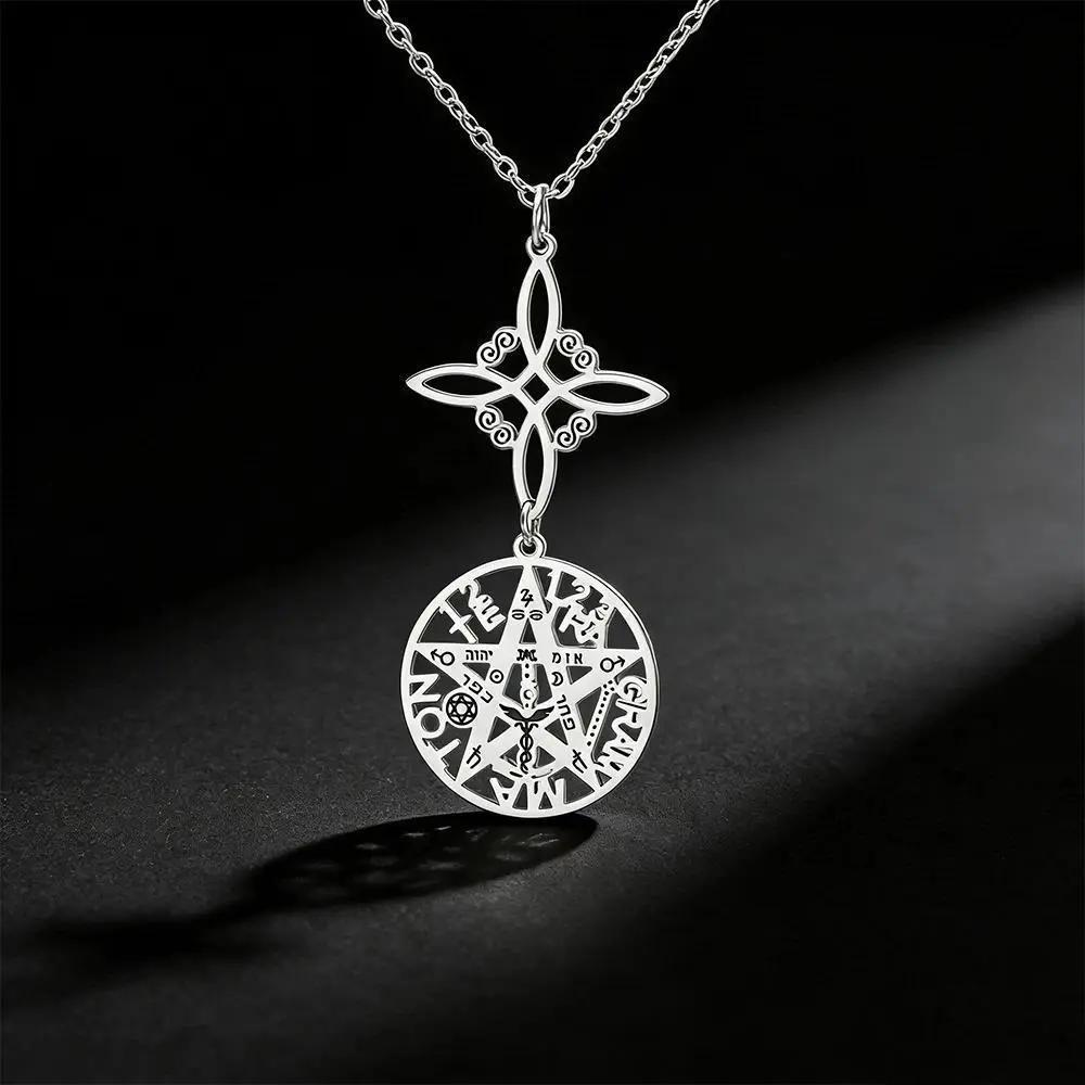 Witch Knot Pentagram Tetragrammaton Necklace Stainless Steel Double Protection Neckalce  foR Women
