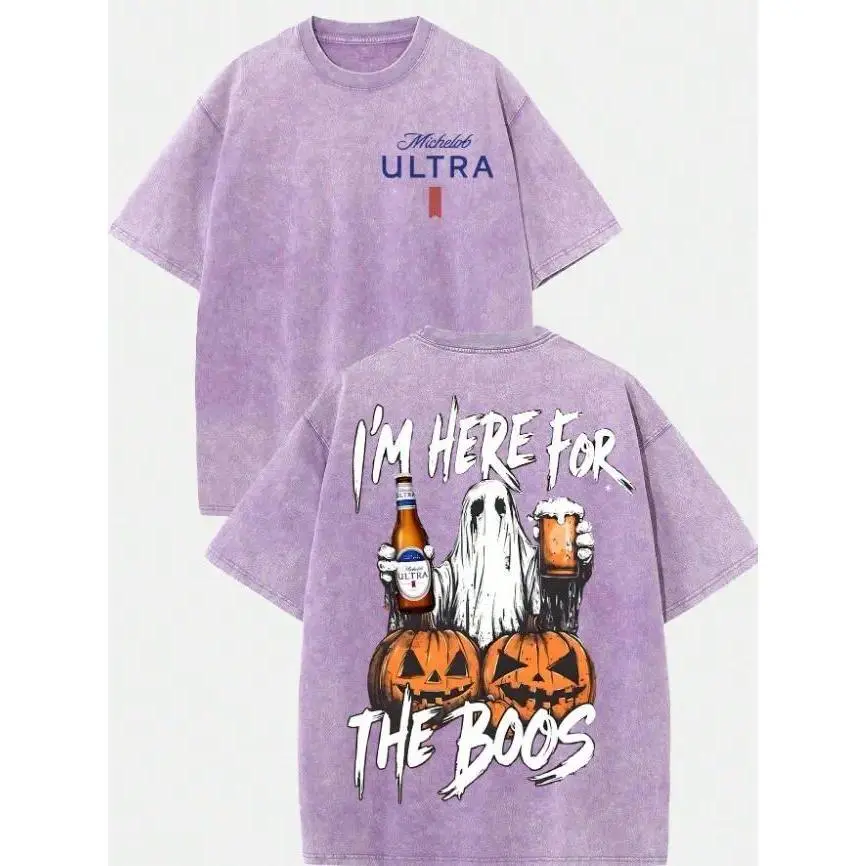 Vintage Washed Ghost Double-Sided Graphic Tee | 230gsm Heavyweight Streetwear, Unisex Loose Crew Neck Cotton Halloween Casual Top for Men & Women