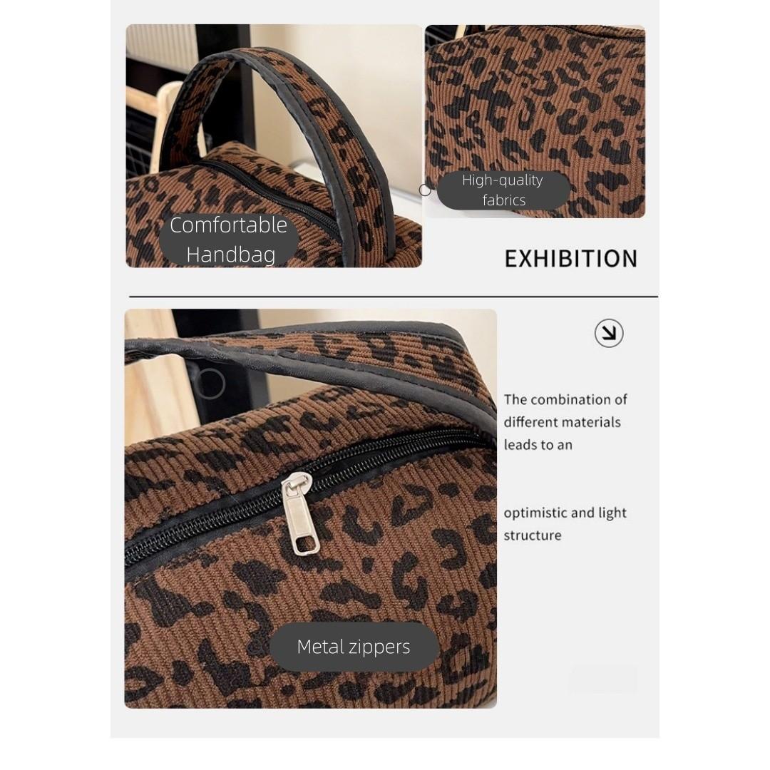 Large Capacity Leopard Print Makeup Bag, Gold Animal Pattern Cosmetic Storage, Makeup Storage Organizer, Durable Polyester Material, Ideal for Women, Teens, Travelers