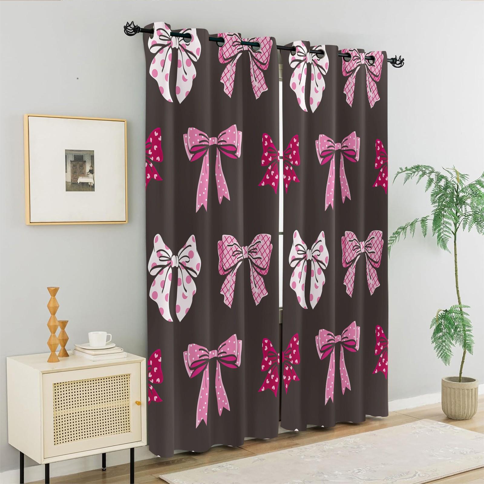 2 Panels Set Cute Coquette Bow Print Blackout Curtains, Y2K Aesthetic Darkening Grommet Window Drapes, Privacy Protection & Light Blocking, Perfect for Bedroom, Living Room, Dorm & Girls' Room Trendy Home Decor