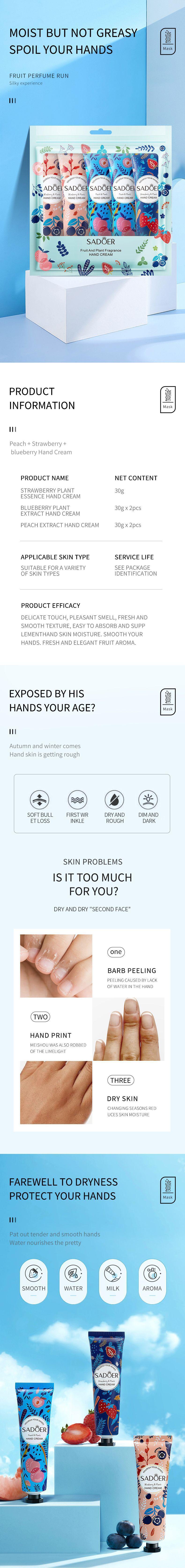 SADOER Anti-Crack Mini Hand Cream Hand Skin Care for Dry Cracked Hands Set, 5 Pieces Included