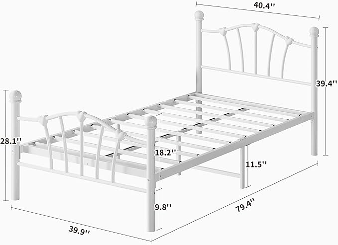 Twin Size Metal Platform Bed Frame Mattress Foundation with Iron-Art Sweat Heart Headboard & Footboard/Firm Support & Easy Set up Structure