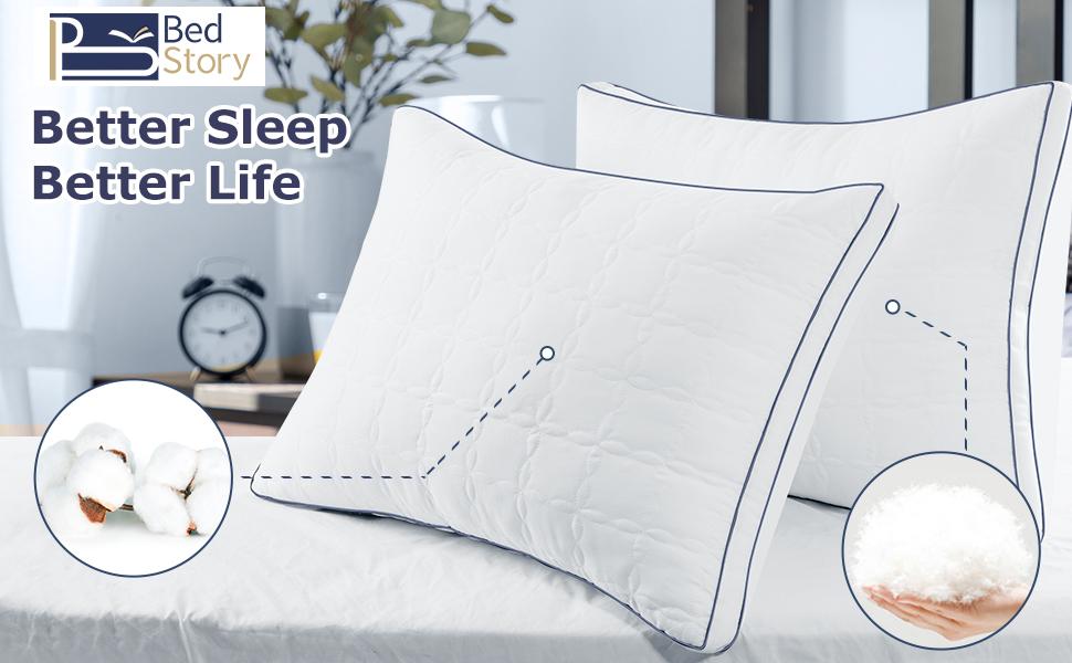 BedStory 2 Pack andard/Queen Pillows - Soft Down Alternative Fill, Ideal for Back/Side/Stomach Sleepers, cervical support Hybrid Memory Foam