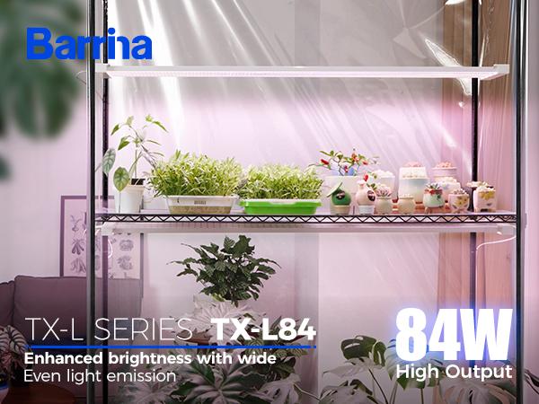 Barrina TX-L84 4FT LED Grow Light, 84W, 4 Panels Wider Coverage, Full Spectrum, High PPFD, Super Bright, Linkable, Hanging Fixture, Plant Stand with Grow Light for Indoor, Seeding, 1 Pack