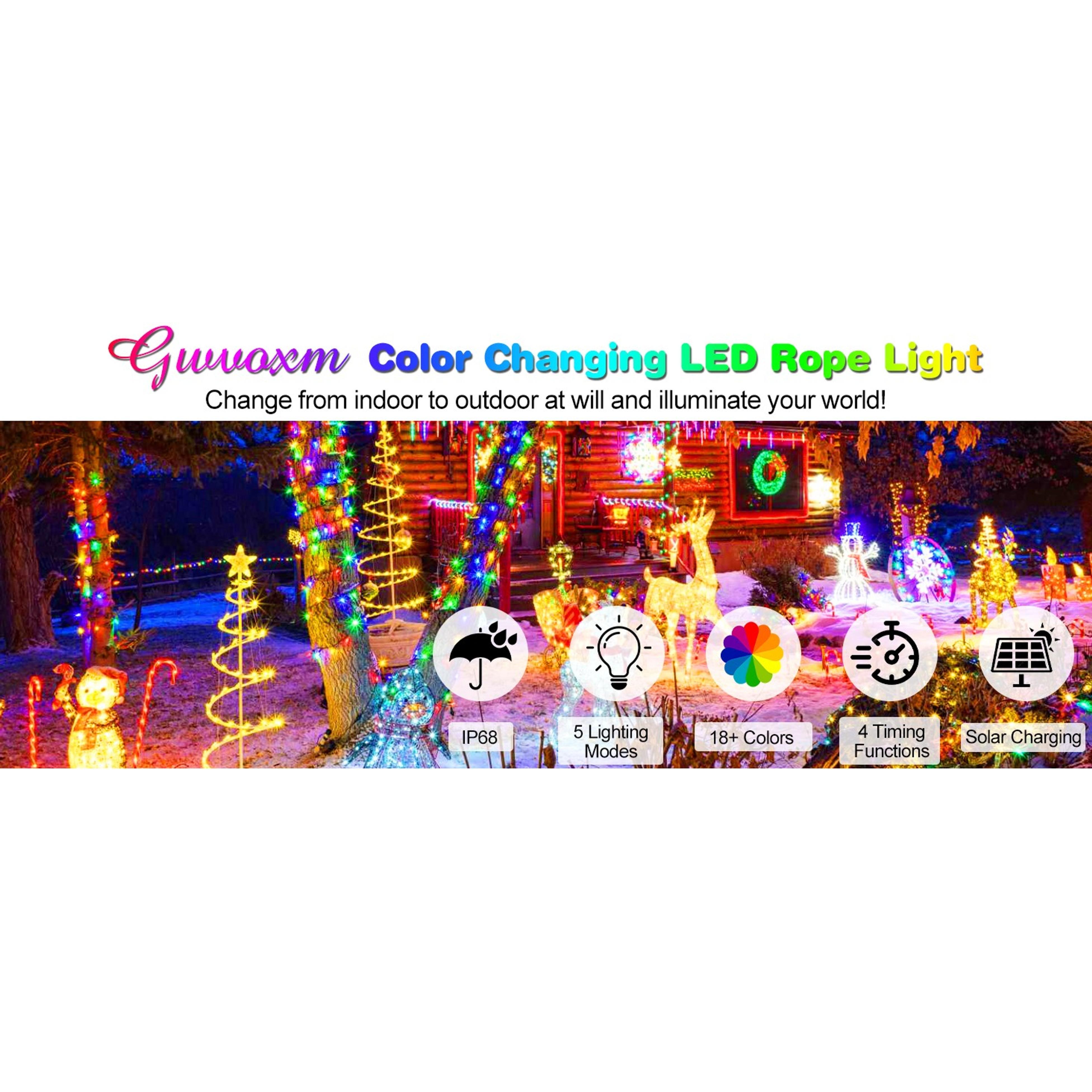 50FT 150 LED Solar Rope Lights, 18 Colors with Timer, 5 Modes, Waterproof Remote Control String Lights for Outdoor Camping Classroom Party Festival DecorationGift