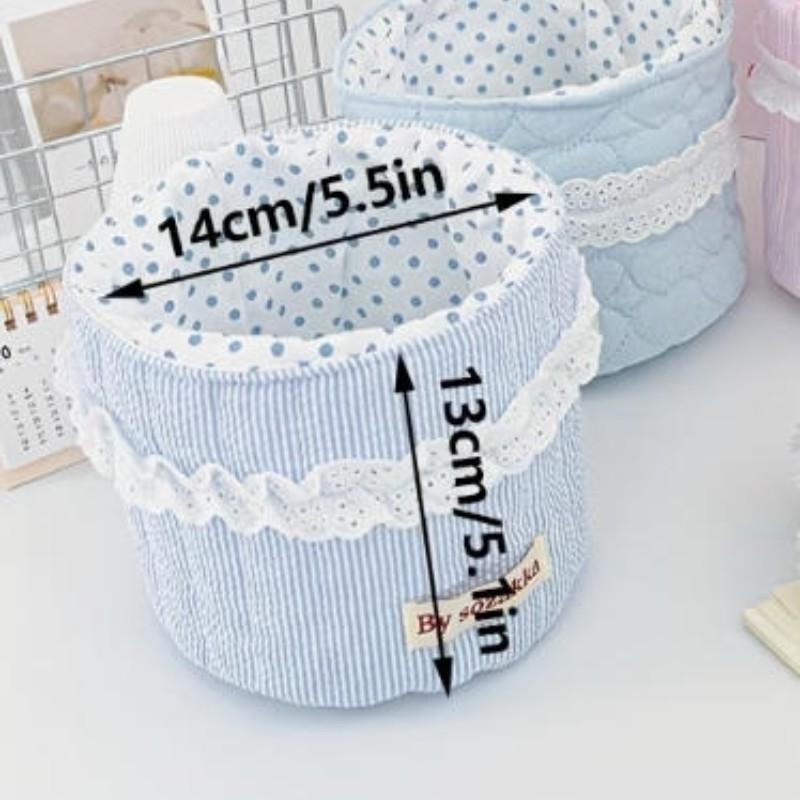 Cute Quilted Makeup Cosmetics Storage Basket, Scalloped Baskets, Multifunctional Large Capacity, Desktop Organizer for Home Office
