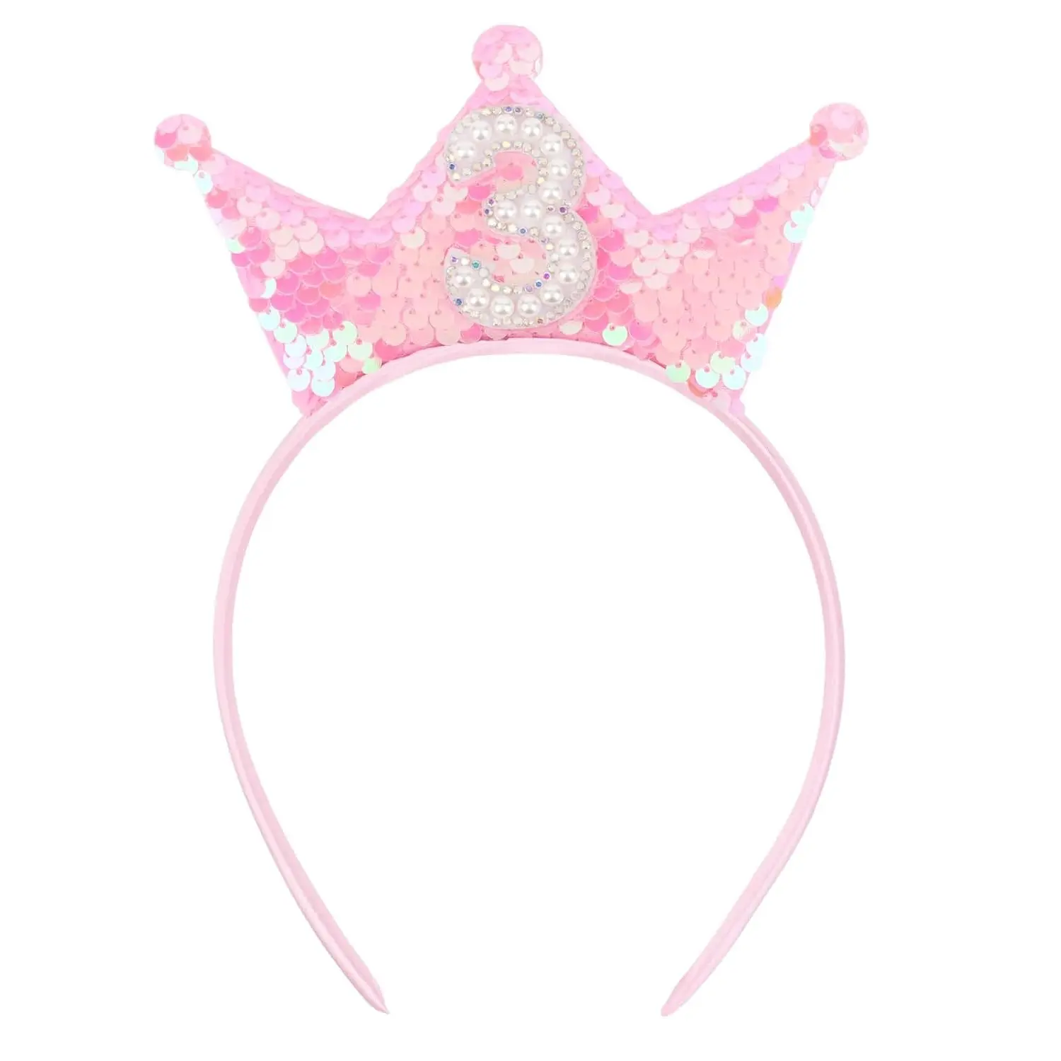 Pink Glitter Birthday Crown Headband for Girls - 3rd Birthday Party Decorations, 3 Year Old Girl Birthday Gifts(Gift)