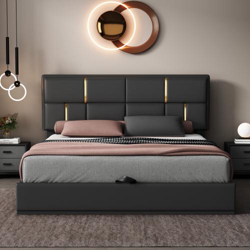 [Bellemave]Queen Size Upholstered Platform Bed with Hydraulic Storage System,No Box Spring Needed/Storage Bench with Metal Legs for Bedroom