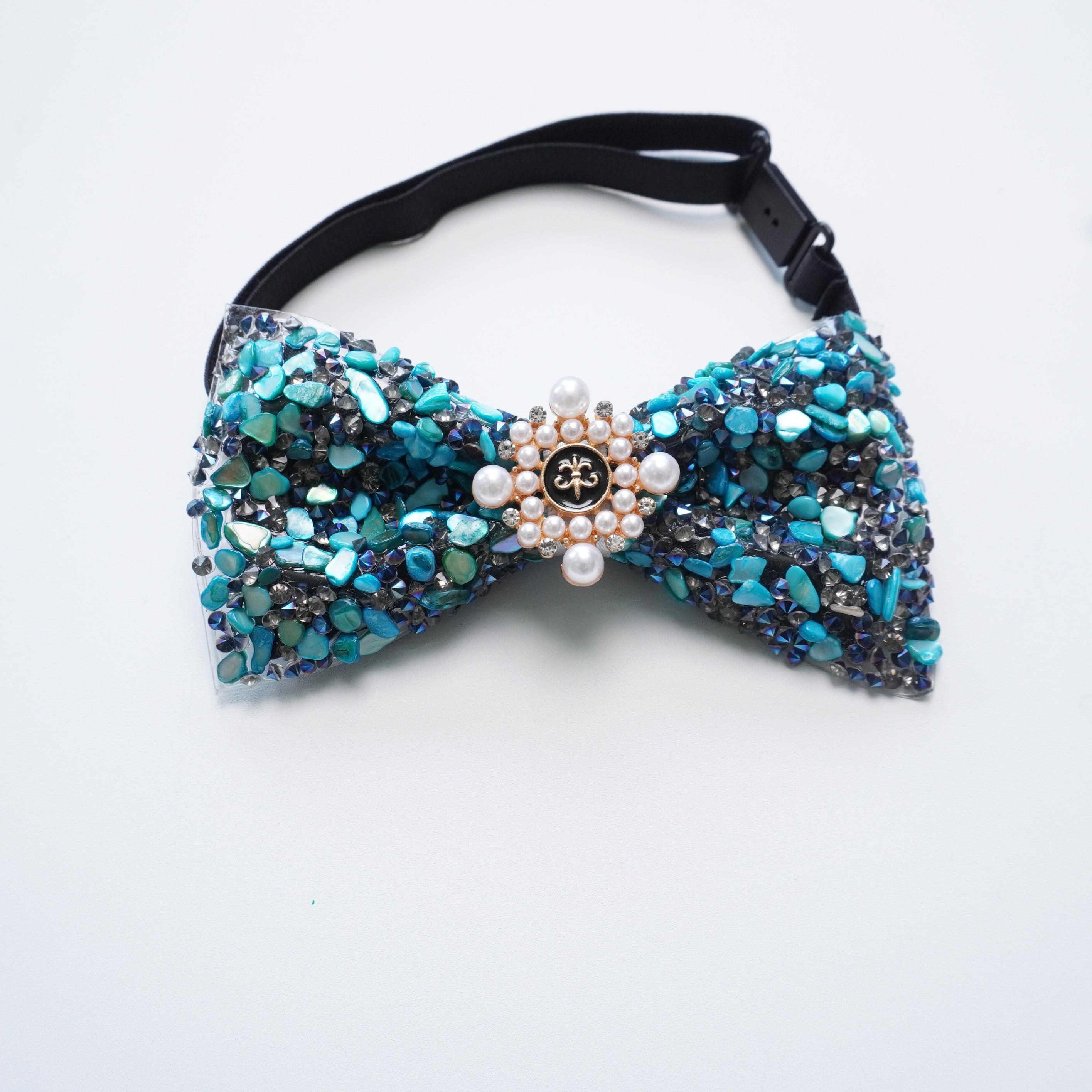 1pcs Color Stone Full Inlay Bow Tie, Luxury Pearl Decorative Neckwear, Party Performance Suit Collar Flower