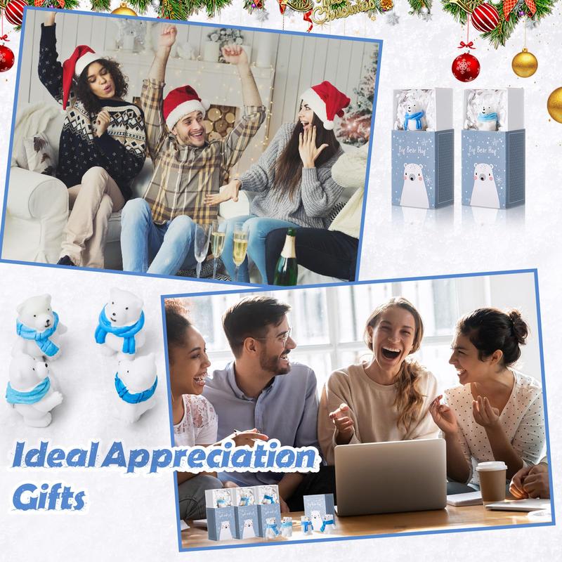 Mini Resin Figures Gift Boxes 12/24/36/72/100 Sets Polar Bears with Positive Container Inspirational Bluk Emotional Support Gifts for Students Coworker Employee Friends for Winter New Year Party Favor Office Desk Decor Exchange Ideas