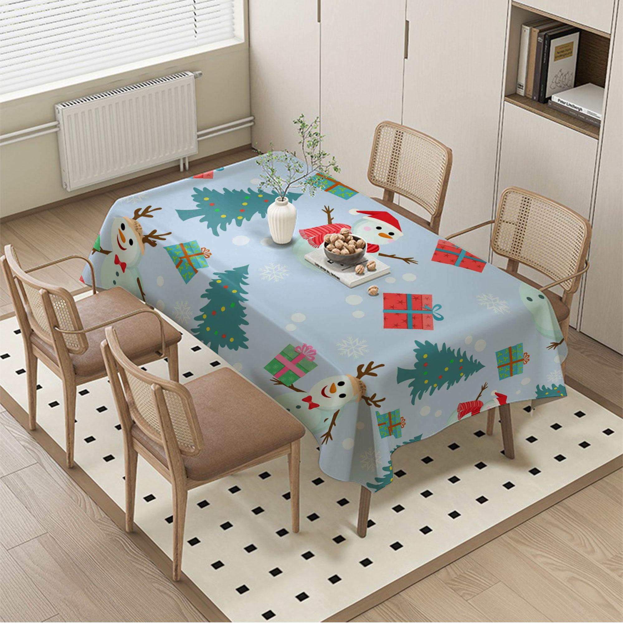 Cute Snowman Christmas Tablecloth, Rectangular Polyester Table Cover for Winter Holiday, Fun Washable Decorative Tablecloth for Kids Party, Family Dinner