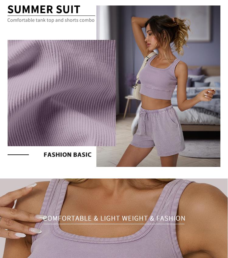 AUTOMET Fade Craft Casual Acid Wash Set Womes 2 Peices Outfits Tank Top Spring Basic Shorts Y2K Comfortable Set -No Bleach or Detergent Needed! SpringStatements