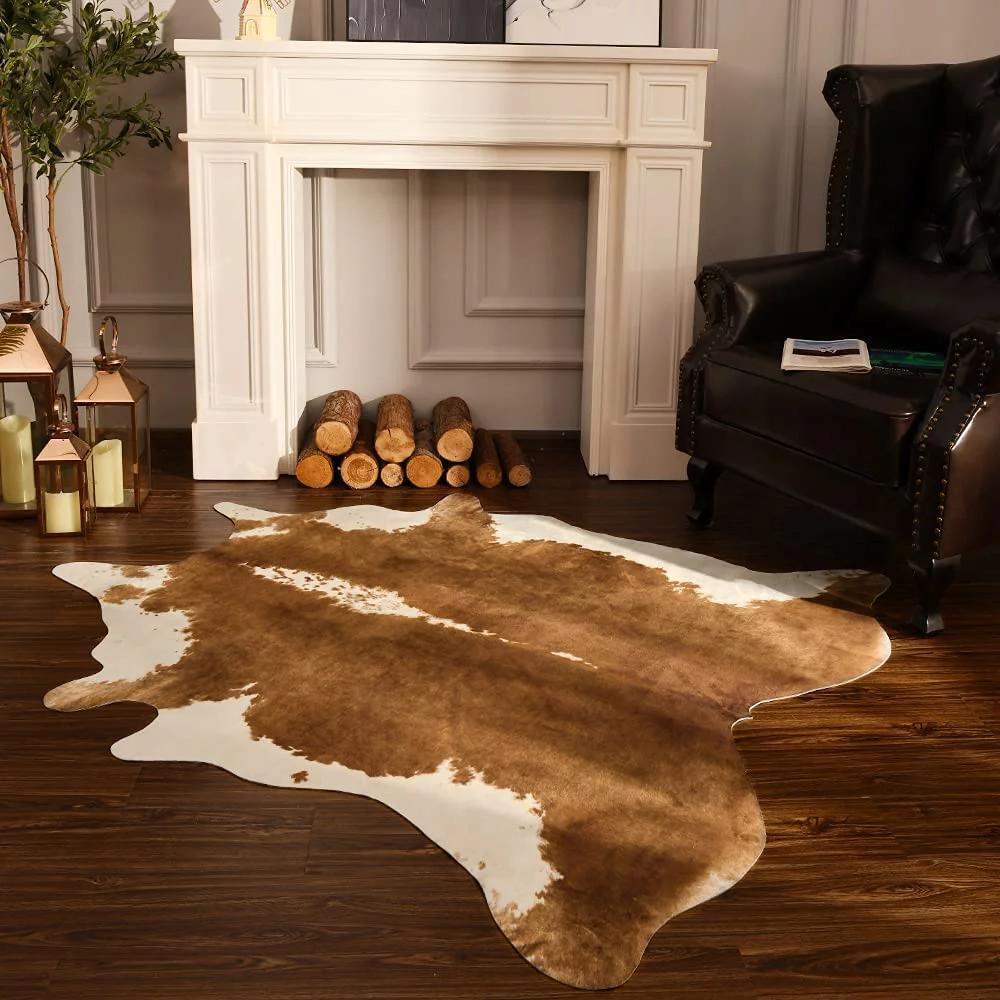 LOCHAS Premium 100% Polyester Cowhide Rug Western Style Animal Print Faux Fur Soft Comfortable Durable Easy to Clean Decor for Bedroom Living Room