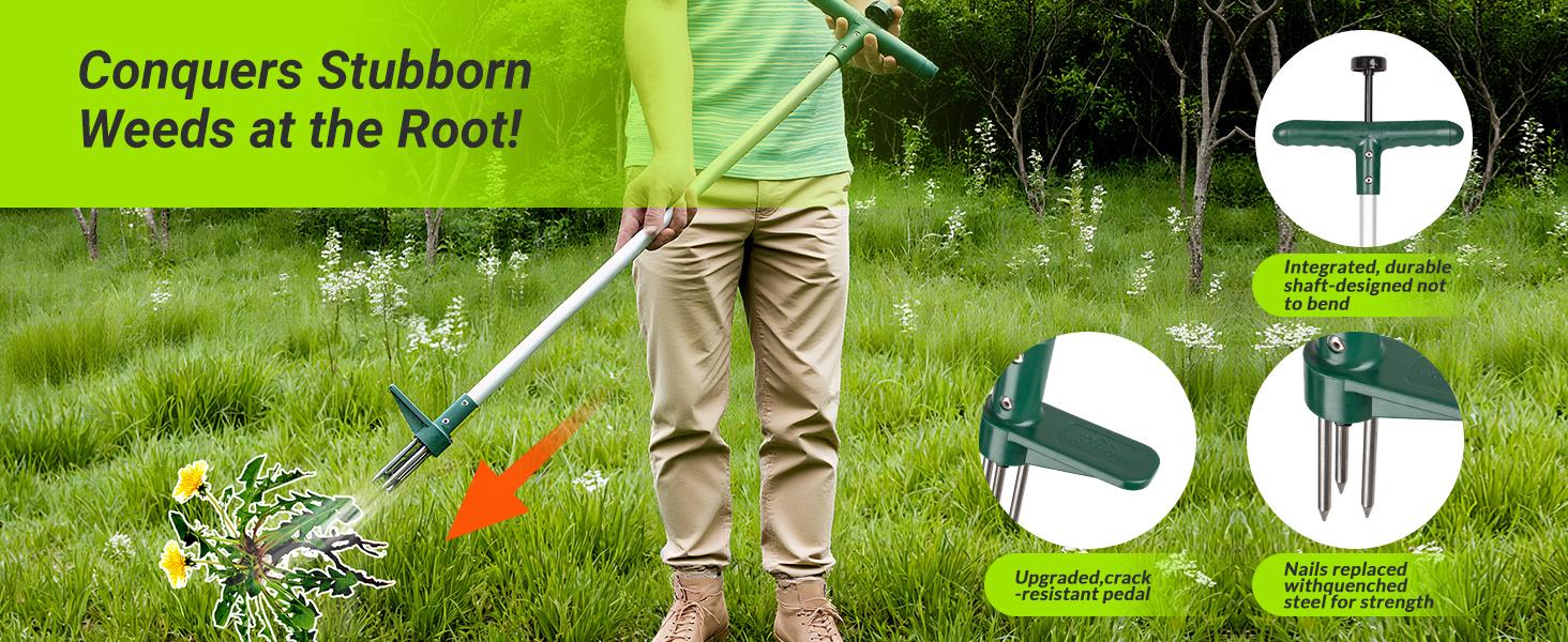 Walensee Stand-Up Lawn Root Puller – Heavy-Duty Garden Tool with 3 Claws – Effort-Saving Step-and-Pull for Dandelions & Deep-Root Plants – Fall Cleanup & Black Friday Gift Idea