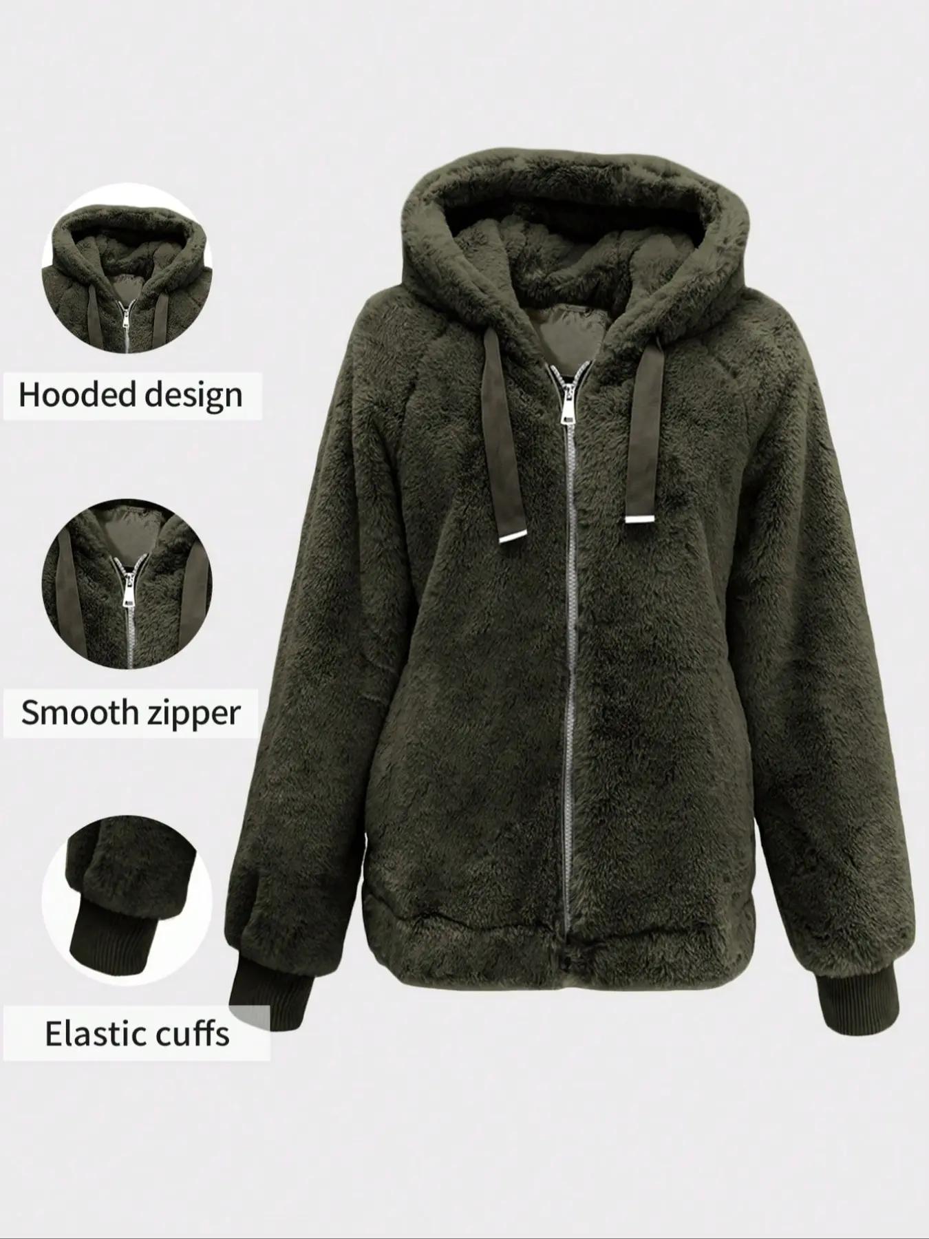Women's Fall Winter Warm Jacket with Pockets Zipper Fashion Hood Elegant Commuter Casual Simple Daily Wear Coat