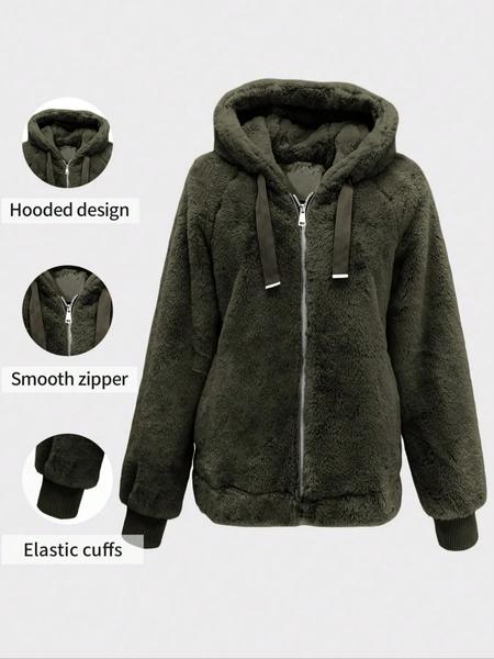 Women's Fall Winter Warm Jacket with Pockets Zipper Fashion Hood Elegant Commuter Casual Simple Daily Wear Coat