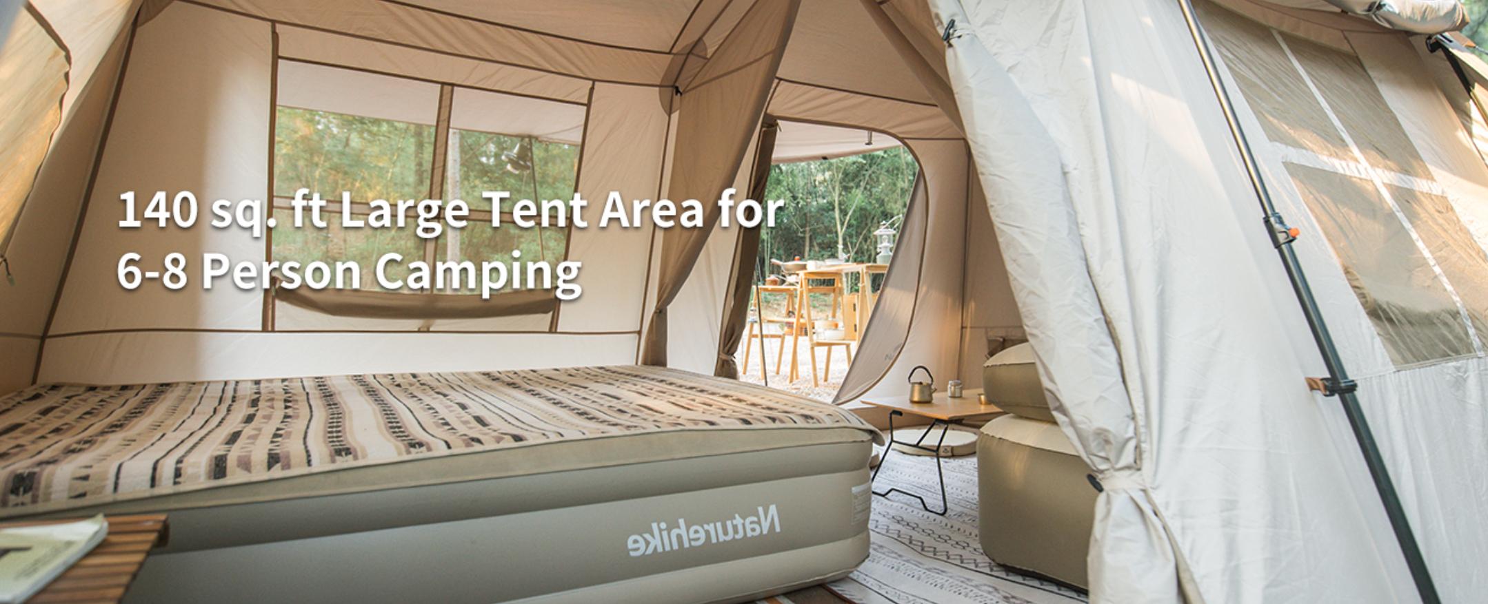 Naturehike Large Family Camping Tent with Front Awning & 60s Quick Setup – Waterproof, Sun Protection, Spacious 4-8 Person, Two-Room Design, Built-in Lights, Large Storage Space & Five-Sided Ventilation, Outdoor & Backyard Adventures