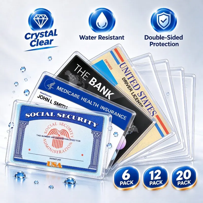 MaxGear 12 Mil Clear PVC Medicare Card Protector Sleeves, Double-Sided Water Resistant Social Security Card Covers, Shield Medical ID, Bank & Business Cards, Available in 6/12/20 Packs, Ideal for Wallet Storage, Home Document Organizing & Daily ID Protect