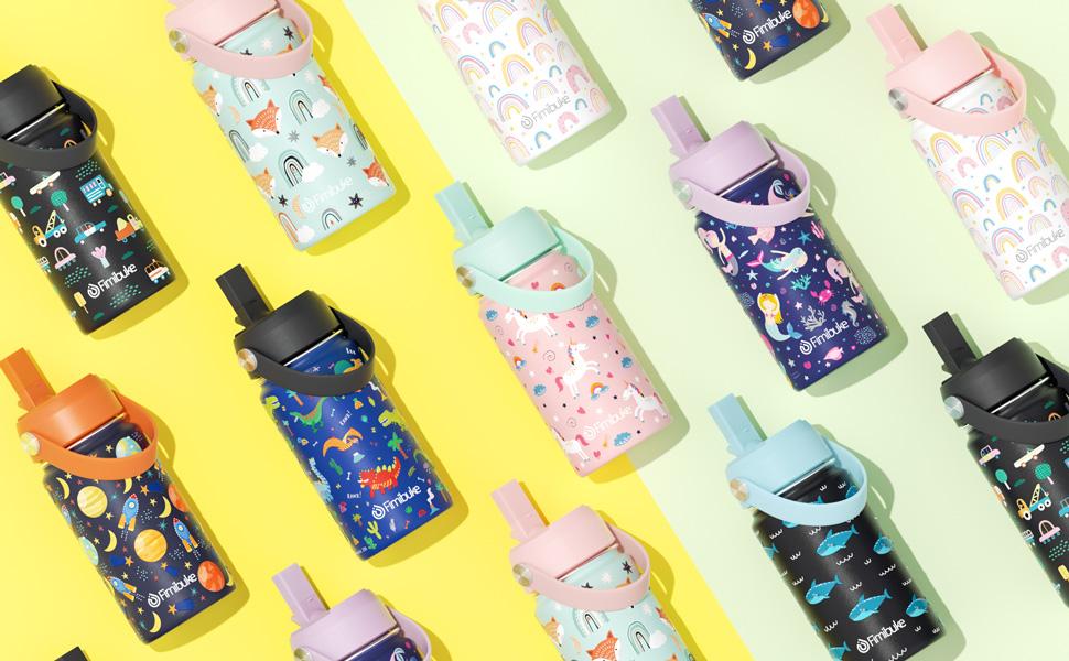 Fimibuke Insulated Water Bottle - 14oz BPA-FREE 18/8 Stainless Steel Travel Tumbler Double Wall Vacuum Leak Proof Cup with Straw Metal Water Bottles for School Boys Girls Easter