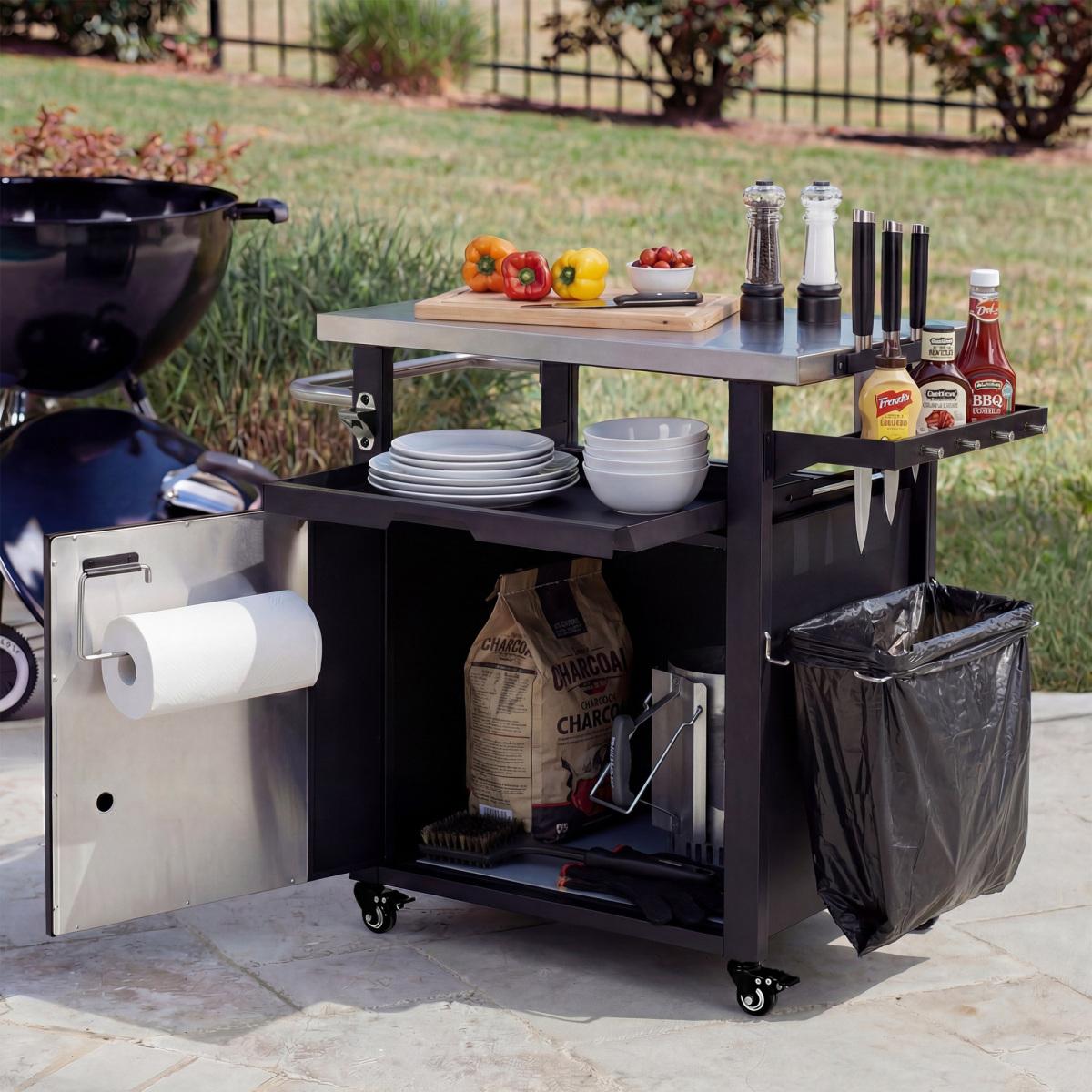 39.5" Outdoor Grill Cart with Storage Cabinet, Outdoor Bar Cart Pizza Oven Table with Wheels, Stainless Steel Top, Outdoor Kitchen Island with Spice & Paper Rack for BBQ, Waterproof Cover Included 39.5" Outdoor Grill Cart with Storage Cabinet, Outdoor Bar Cart Pizza Oven Table with Wheels, Stainless Steel Top, Outdoor Kitchen Island with Spice & Paper Rack for BBQ, Waterproof Cover Included