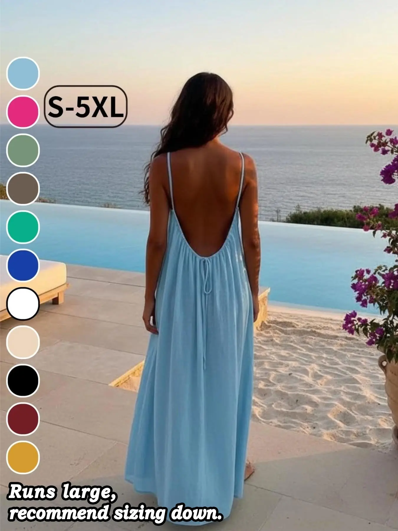 S-5XL Women's Basic Solid Color Sleeveless Spaghetti Strap Lounge Dress, Elegant Long Summer Nightgown, Nightwear, Loose-Fitting Casual Home Wear, Loungewear
