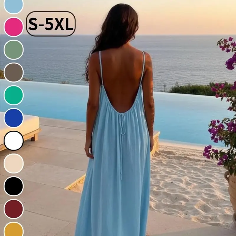 S-5XL Women's Basic Solid Color Sleeveless Lounge Dress, Elegant Long Summer Nightgown, Nightwear, Loose-Fitting Casual Home Wear, Loungewear, Nightgown Sleep Dress