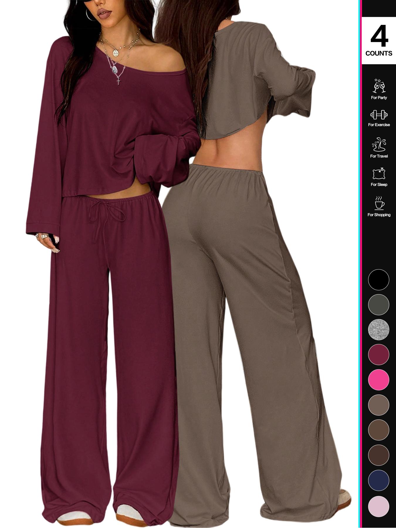 2026 Women's Two-Piece Set, Casual Breathable Long Sleeve Top and Elastic Waist Pants, All-Season Basic Sleepwear, Comfortable Loungewear