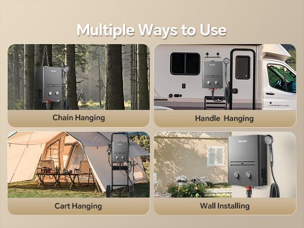 Ranein Tankless Water Heater Outdoor, 1.58 GPM Portable Propane Camping Water Heater, 6L, RO4KY, Grey