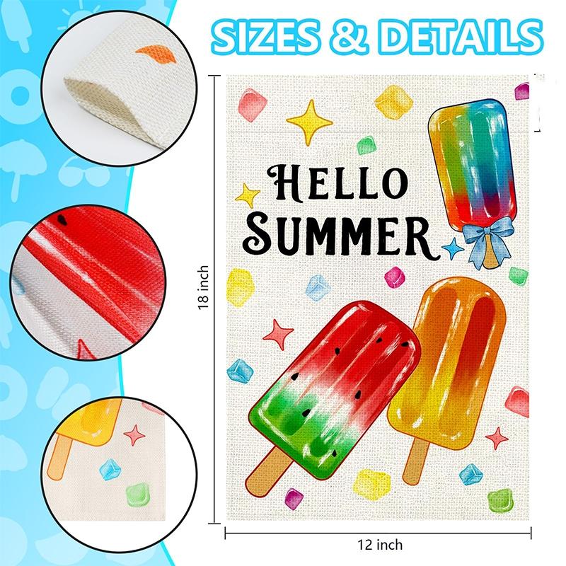 1-Piece Summer Garden Flag, 12x18 inches, Popsicle Design, Double-Sided Linen Flag for Outdoor Garden Decor (Flagpole Not Included)