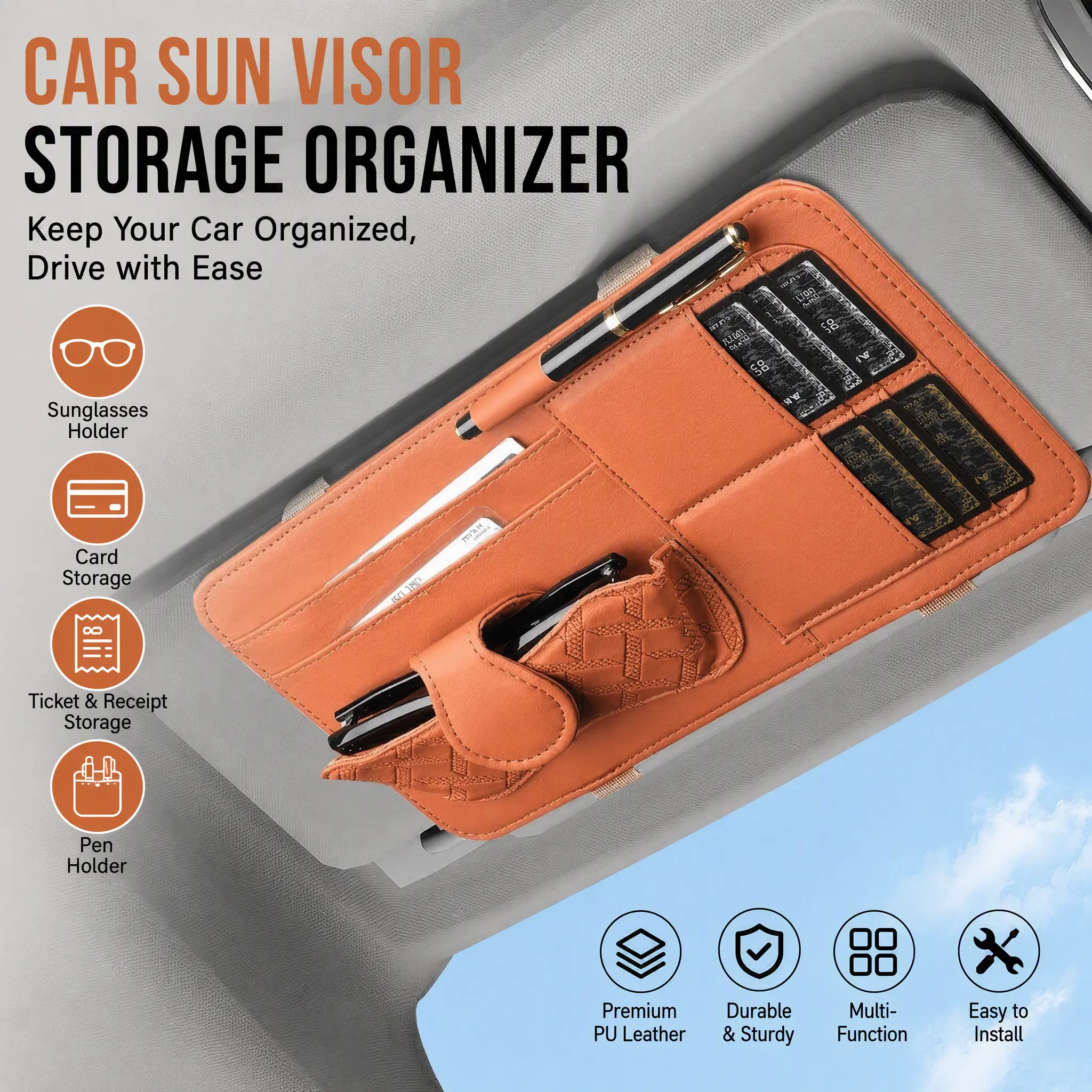 Premium Car Sun Visor Sunglasses Clip Multifunctional Ticket Receipt Card Storage Holder Portable Glasses Storage Organizer Bag Universal Auto Interior Storage Supplies