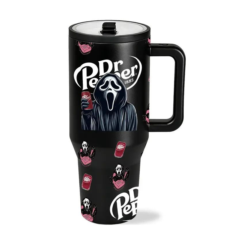 40oz Scream Soda Theme Stainless Steel Insulated Double Wall Mug, Dual-Layer Leak-Proof, Halloween Scary Horror Ghost Design, Keeps Hot 12h Cold 24h, Perfect Gift, Drinkware Flasks, Drinkware Vacuum Flask, Insulated Water Cup, Insulated Cups