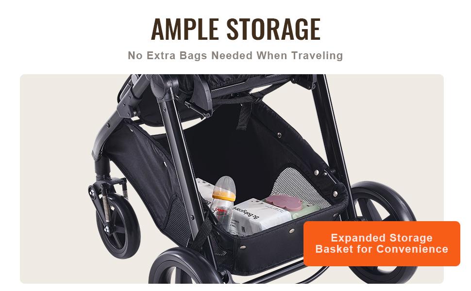 VEVOR Travel System Stroller with Infant Bassinet, 2-in-1 Baby Cradle Stroller Combo, Reversible Seat, Easy One-button Folding, EVA Tires with Brake Aluminum Stroller Carseat Combo Set (Light Gray)