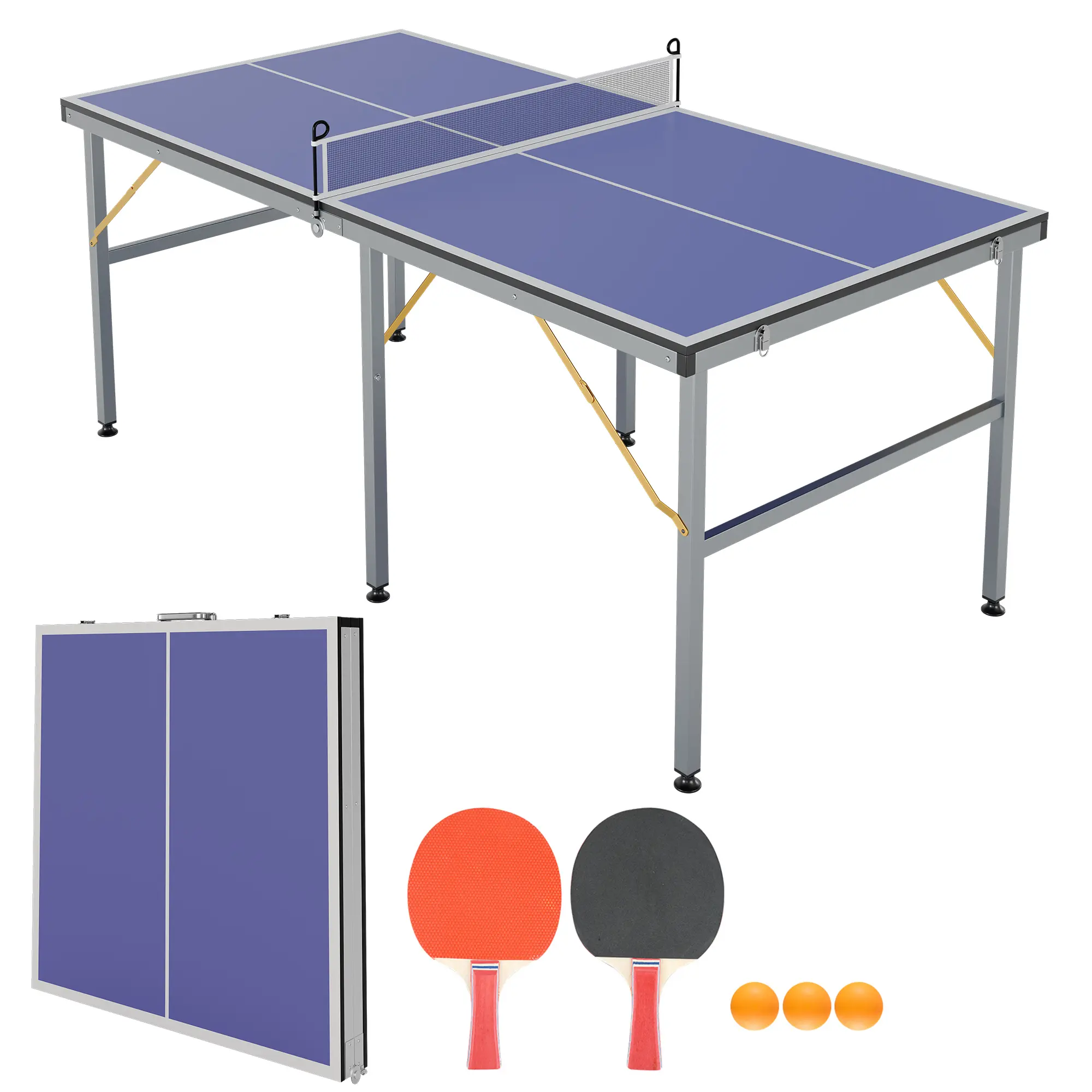 Portable Ping Pong Table - 6x3ft Professional Indoor/Outdoor Table Tennis Set with Net, 2 Paddles & 3 Balls - Quick 5-Min Assembly for Adults/Teens