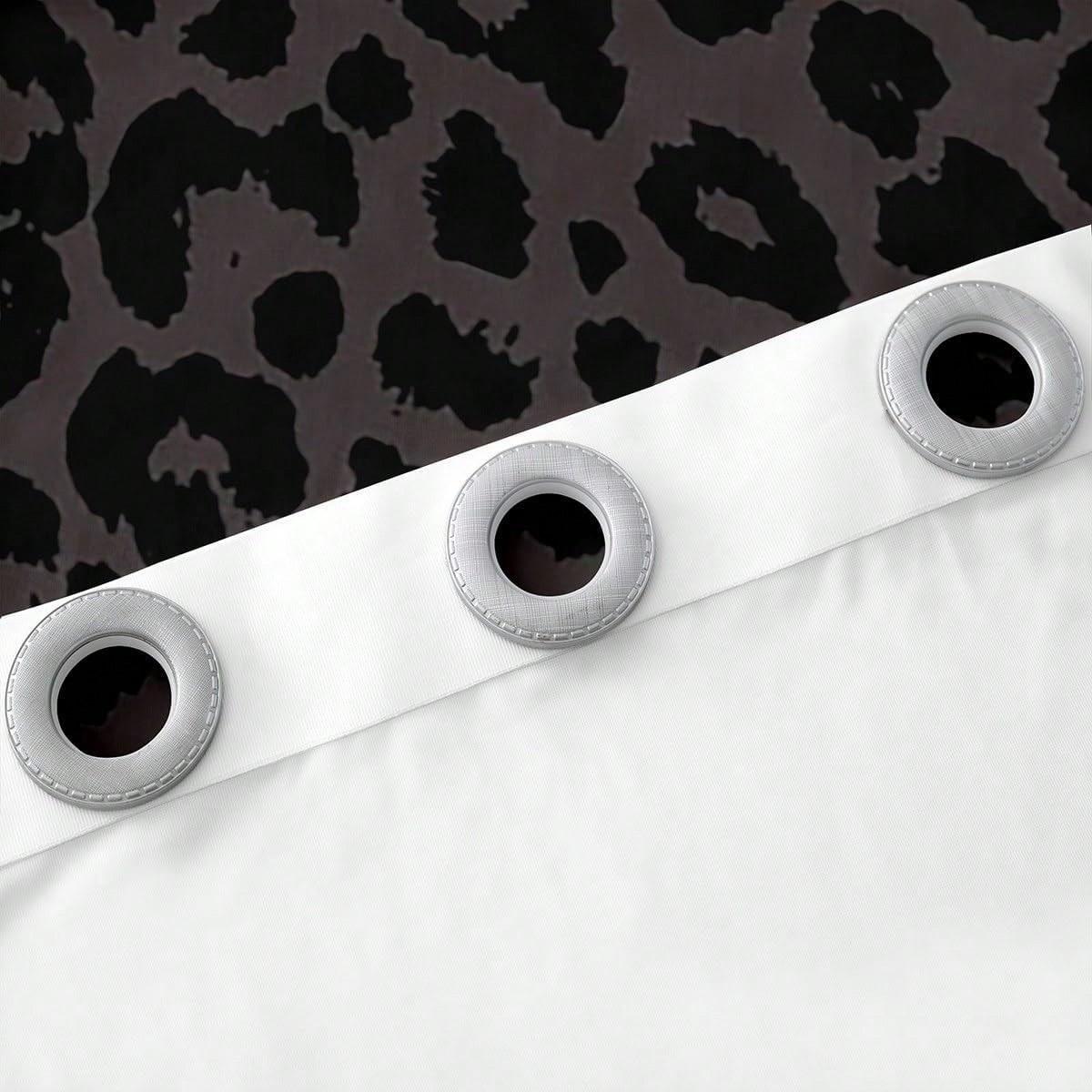 2 pieces of stylish black leopard print curtains with punched holes, made of semi-transparent polyester fabric, suitable for window decoration in home living rooms, bedrooms, balconies, kitchens, studies, and bathrooms, easy to clean.