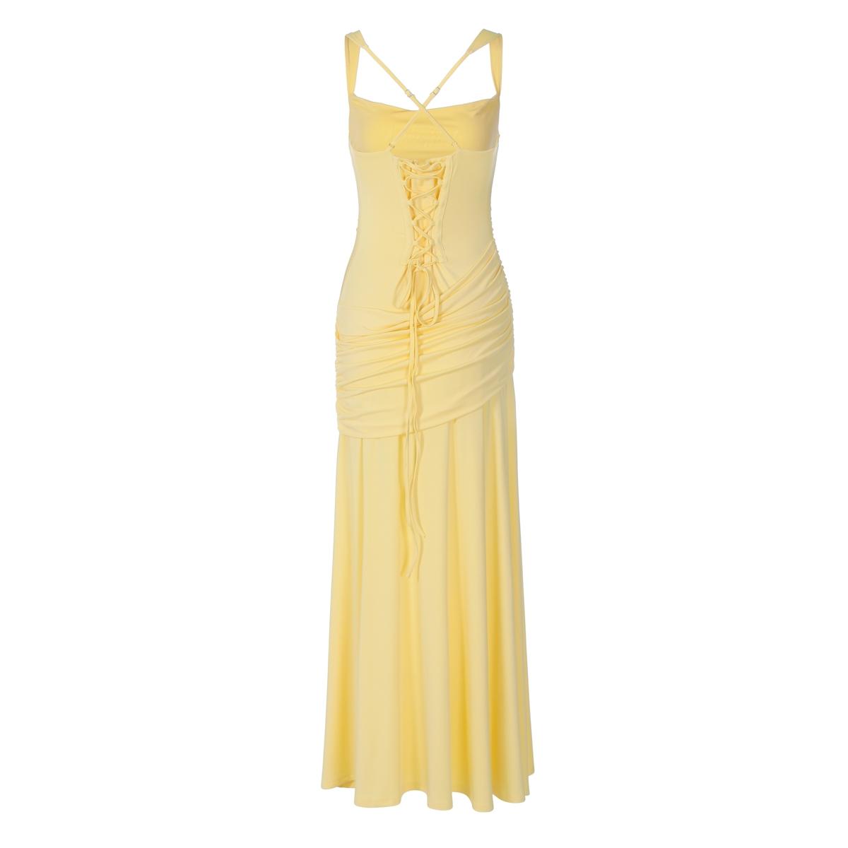 Women's Solid Color Elegant Tie-back Sleeveless Spaghetti Strap Slip Dress, Plain Criss Cross Straps, Back Lace-up Ruched Slim Fit Maxi Dress, Party Club Date Evening Gown, Ladies' Long Dresses for All Seasons