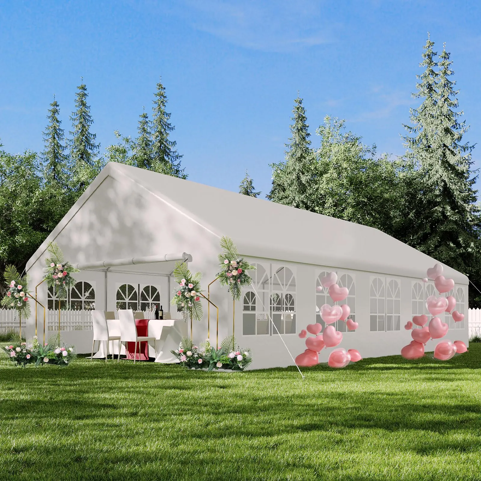 20' x 20' Party Tent Heavy Duty Wedding Tent Outdoor Canopy Event Shelters Upgraded Galvanized Carport With Removable Sidewall Windows for Commercial, Parties, White